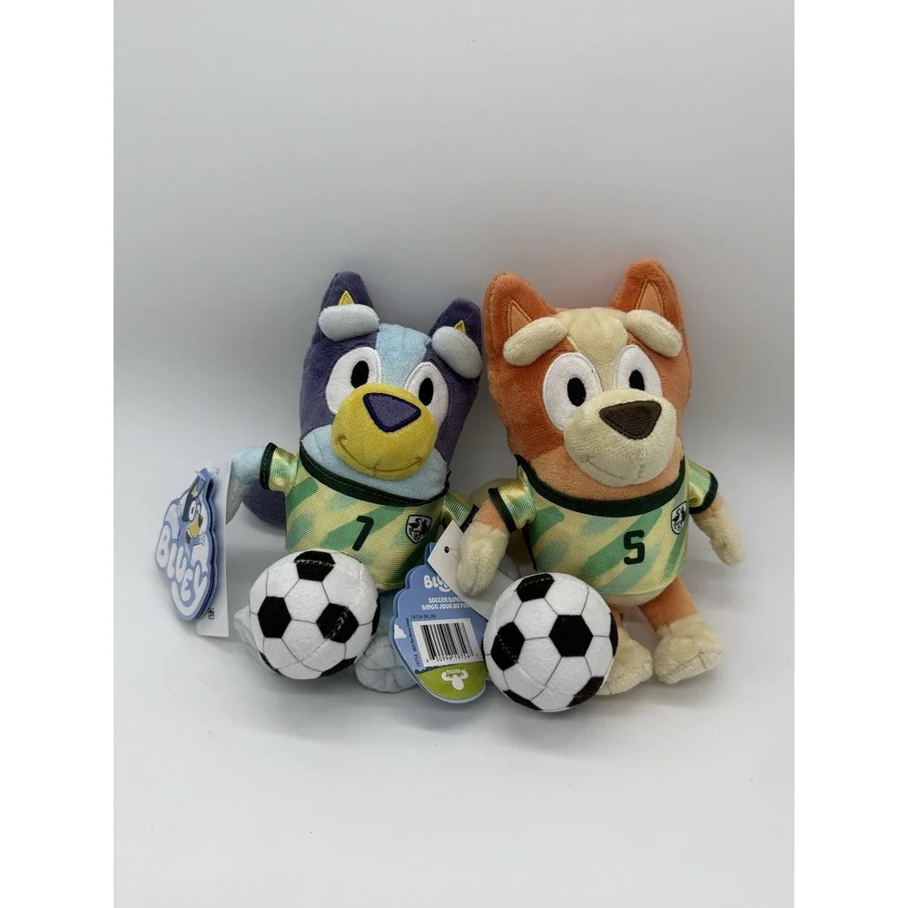 2026 SOCCER BLUEY & BINGO SET 2 Stuffed Plush w/Uniform & Ball 7.5
